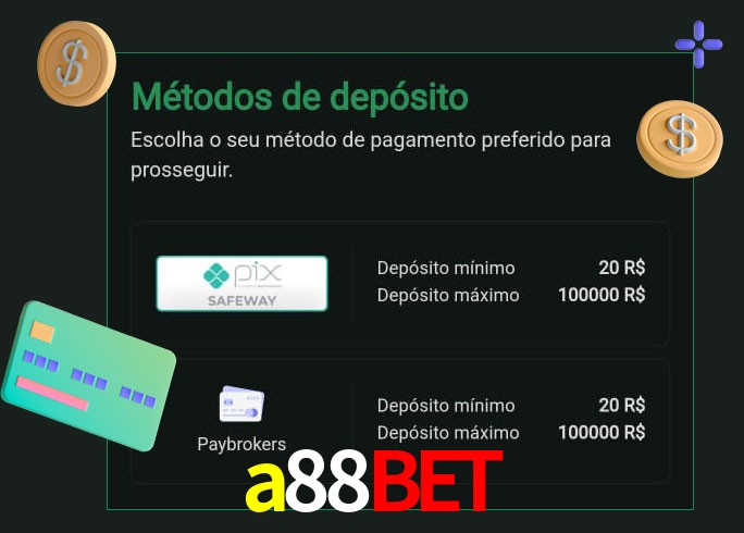 O cassino a88bet oferece uma grande variedade de métodos de pagamento