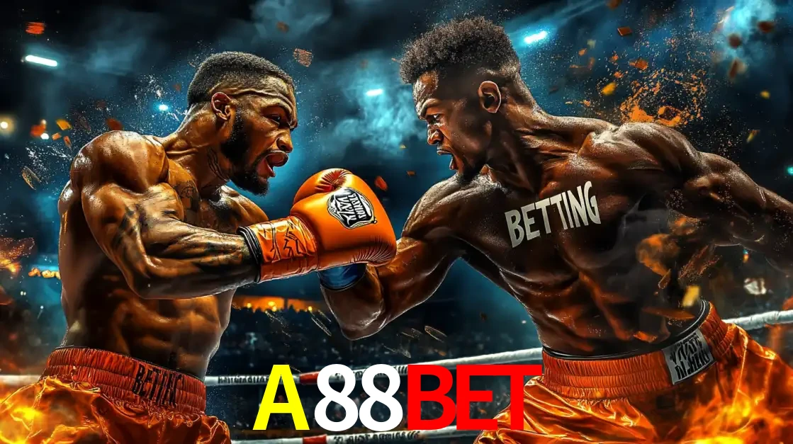 Dois boxeadores em uma luta intensa e explosiva, representando a adrenalina e as oportunidades de apostas em esportes de combate disponíveis na plataforma A88BET.