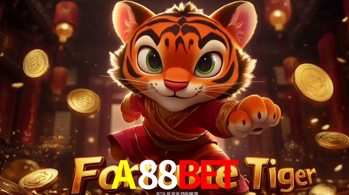 O carismático mascote do jogo de slot Fortune Tiger, um tigre fofo em pose de artes marciais, pronto para trazer sorte e multiplicadores de ganhos no cassino online A88BET.