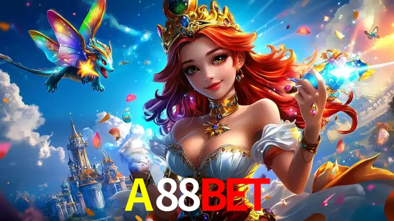 A princesa de um reino de fantasia mágico, com seu pequeno dragão, apresentando um mundo de prêmios encantados nos jogos de caça-níqueis do cassino A88BET.
